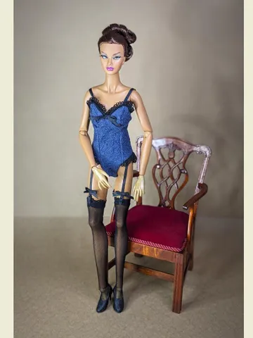 Handmade blue & black lingerie set for 16-inch Fashion Royalty dolls (FR16) $52.00