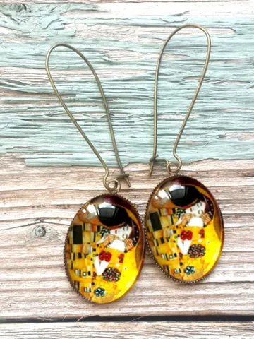 Gustav Klimt earrings, The Kiss Earrings, Gustav Klimt The Kiss art painting $38.47