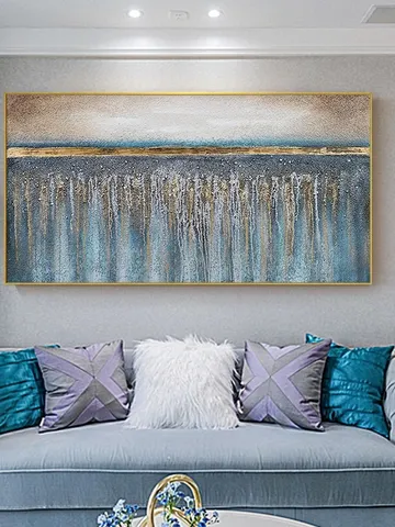 Hand-Painted Blue & Gold Oil Painting On Canvas Gold Foil Painting Flowing Painting Large Oil Painting Abstract Wall Art Spring Wall Decor $179.87