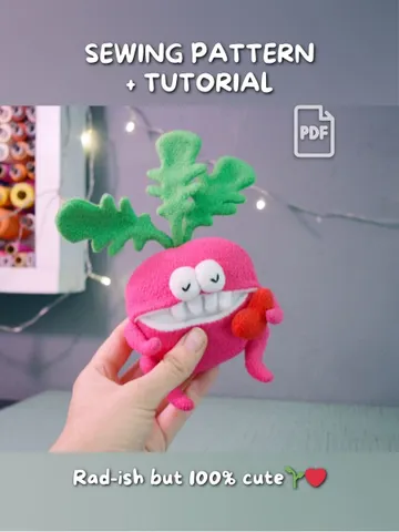Radish Plush PDF Sewing Pattern – Fleece Softie with Movable Arms, Secret Mouth Pocket & Step-by-Step Tutorial $11.00