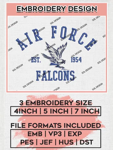 Air Force Falcons Est 1954 Logo Embroidery Designs, NCAA Air Force Falcons Team Embroidery, NCAA Team Logo, 3 sizes, Machine embroidery Files, Digital Download $6.99