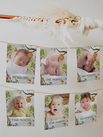 Editable Photo Banner one year garland Winnie the Pooh First Birthday Photo Banner Garland; Hundred Acre Wood Party; Instant Download; wp2