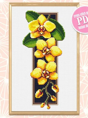 Flowers orchids cross stitch pattern download PDF Yellow orchid cross stitch sampler Floral xstitch chart digital DIY plant lovers gift #P31 $4.60
