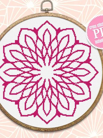Mandala cross stitch pattern download PDF, Monochrome floral ornament cross stitch chart, Geometric pattern digital PDF, DIY Home decor #M45 $4.20