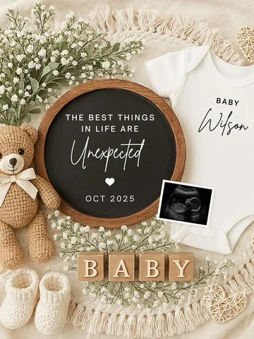 Pregnancy Announcement Digital Canva Template Unexpected Baby Reveal Editable Gender Neutral Boho Style Baby Announcement for Social Media $7.00