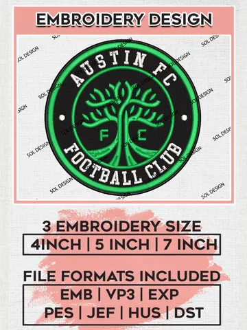 Austin FC Soccer Team Logo Embroidery Design, MLS Austin FC Logo Embroidery Files, Soccer Team Machine Embroidery, Machine Embroidery Design $6.99