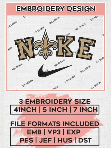 Nike New Orleans Saints Embroidery Designs, NFL Saints, NFL Embroidery Designs, NFL New Orleans Saints Machine Embroidery Design, Digital Download $6.99