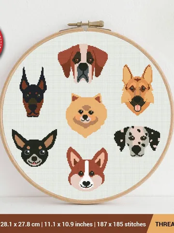 Dogs Cross stitch pattern | Embroidery Pattern | Instant Download | Embroidery Designs $5.94