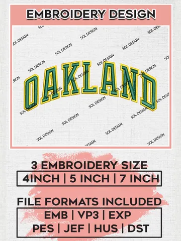 MLB Oakland Logo Embroidery Files, MLB Oakland Athletics Team Embroidery, MLB Teams, 3 sizes, MLB Machine embroidery designs, Digital Download $6.99