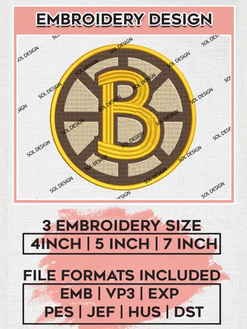 NHL Boston Bruins B Logo Embroidery Design, NHL Boston Bruins Logo Embroidery Files, Hockey Team Machine Embroidery, Machine Embroidery Design $6.99