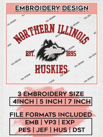 Northern Illinois Huskies Est 1895 Logo Embroidery Designs, NCAA Northern Illinois Huskies Team Embroidery, NCAA Team Logo, 3 sizes, Machine embroidery Files, Digital Download $6.99