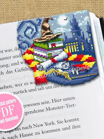 Corner bookmark cross stitch pattern PDF download Wizard school cross stitch chart, Magic bookmark pattern digital PDF Wizarding world #B358 $4.40
