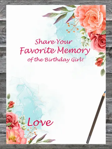 Roses Birthday Game Favorite Memory of the Birthday Girl,Adult Birthday party game-fun games for her-Instant download $1.75