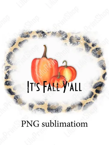 Pumpkin on cheetah bleach background sublimation designs It's Fall y'all Hand drawn Autumn clipart png. Instant download $2.71