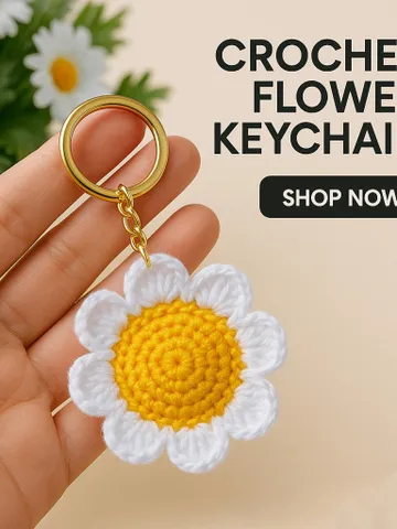 Crochet Daisy Keychain Pattern, Easy PDF Tutorial for Beginners, Create a Flower Key Holder Gift for Friends & Family $4.50