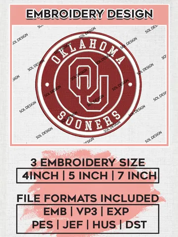 NCAA Oklahoma Sooners Round Logo Embroidery, NCAA Oklahoma Logo Embroidery files, NCAA Teams, Machine embroidery designs, Digital Download $6.99