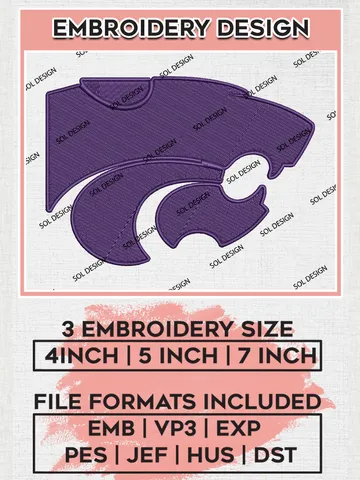 Kansas State Wildcats Logo Machine Embroidery Design, NCAA Kansas State Wildcats Embroidery Design Design files, NCAA Embroidery Designs, NCAA Machine Embroidery Designs, Digital Download $6.99