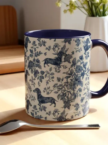 Dachshund French Toile de Jouy Ceramic Mug, Toile Coffee Cup for Doxie Mom, Sausage Dog Lover Gifts, Dog Tea Drinkware, Gift For Dog Lovers $19.93