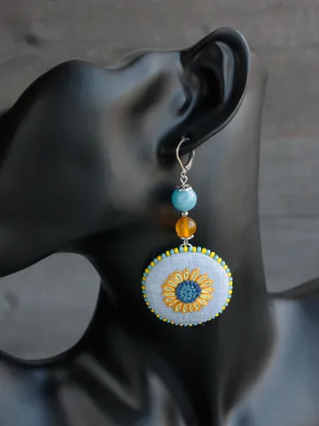 Blue yellow Ukraine earrings Sunflower earrings dangle Long boho handmade earrings Cottagecore earrings Ukrainian jewelry gift $39.00