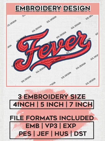 WNBA Indiana Fever Wordmark Logo Embroidery Files, WNBA Indiana Team Embroidery Designs, Basketball Teams, 3 sizes, Machine embroidery designs, Digital Download $6.99