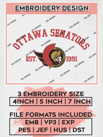 NHL Ottawa Senators Hockey Team Est Logo Embroidery Design, NHL Ottawa Senators Logo Embroidery Files, Hockey Team Machine Embroidery, Machine Embroidery Design