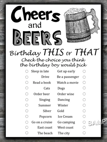 Cheers and beers This or That birthday game,Birthday Games for Him,Adult Birthday Games,Printable Birthday Games for Him $1.75