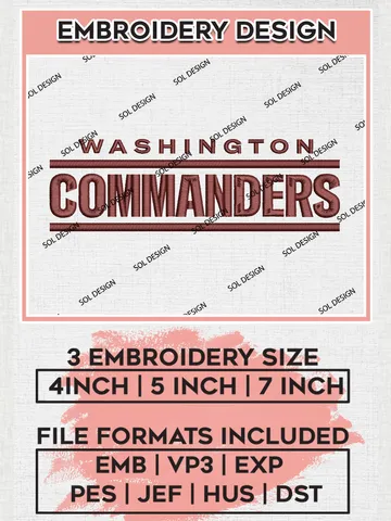 Washington Commanders Wordmark Embroidery Designs, NFL Commanders, NFL Logo Embroidery Files, NFL Washington Commanders Machine Embroidery Design, Digital Download