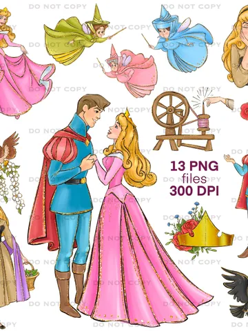 Все принцессы png клипарт, спящая акварель принцесса клипарт, волшебное королевство иллюстрации, дизайн футболки, дизайн футболки принцесса $7.00