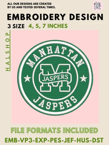 Manhattan Jaspers NCAA Team Mascot Logo Embroidery Design Files – Classic College Pattern, 3 Sizes Machine Embroidery, Instant Digital Download $6.99