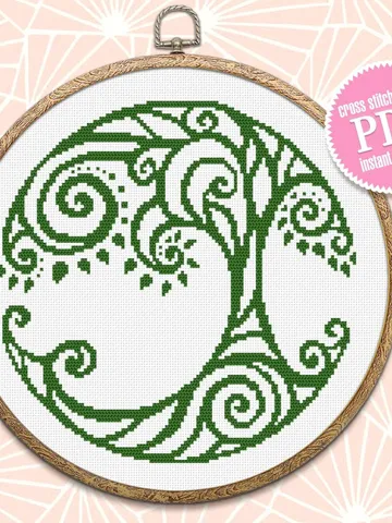 Tree of life cross stitch pattern download PDF Modern mandala cross stitch chart, Nature hand embroidery PDF Monochrome beginner stitch #M35 $4.50