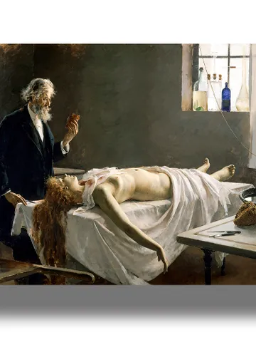 Anatomy of the heart. The corpse of a girl in the morgue and the pathologist with her heart. $21.00