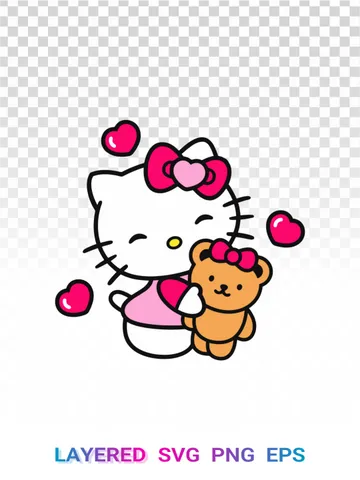 🧸 Hello Kitty Teddy Bear SVG PNG Sanrio Love Cricut