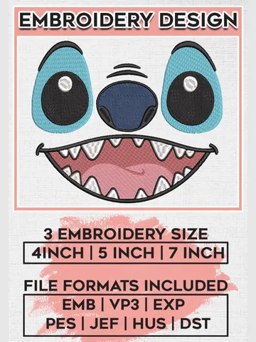 Stitch Face Disney Cartoon Embroidery Designs, Lilo and Stitch Machine Embroidery Files, Cartoon Character Machine embroidery designs, Disney, 3 sizes, Digital Download EMB_CARTOON_129 $6.99