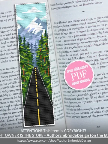 Bookmark cross stitch pattern download PDF Nature landscape cross stitch chart Modern handmade bookmark digital PDF Adventure awaits #B68 $4.40