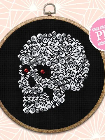 Halloween skulls cross stitch pattern download PDF Gothic ornament cross stitch chart, Horror Halloween pattern, Skull embroidery PDF #H51 $4.70