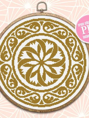 Mandala ornament cross stitch pattern download PDF, Monochrome cross stitch chart, Mandala pattern digital PDF, Modern beginner stitch #M127 $4.60