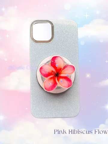 Magsafe Dark Pink Hibiscus Flower Phone Grip For Phone And Kindle, Elegant Floral Phone Grip, Phone Accessory, Flower Popsocket