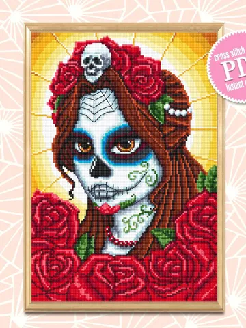 Catrina sugar skull cross stitch pattern download PDF Day of the Dead pattern PDF Mexican skull embroidery Lady skull Dia de Muertos #H28 $4.60