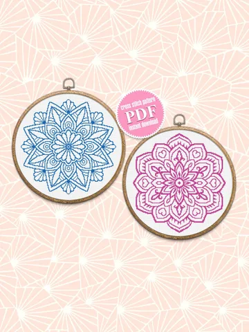 Mandala set cross stitch pattern download PDF Easy mandala cross stitch, Monochrome floral ornament embroidery PDF, Mandala digital PDF #S22 $7.70