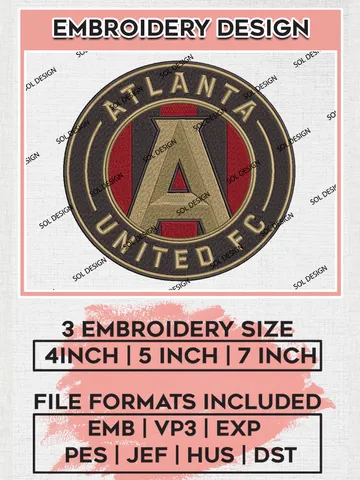 Atlanta United FC embroidery design, MLS Logo Embroidery Files, MLS Atlanta United FC, Machine Embroidery Pattern