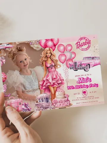 Doll Party Birthday Invitation; hot pink doll party birthday invitation editable template; cute doll girl birthday party bar12 $12.78