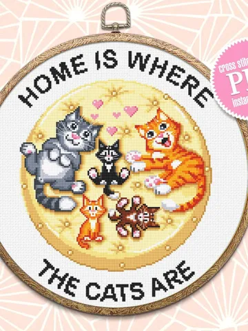 Cat cross stitch pattern download PDF Home is where the cats are, Cat quotes cross stitch chart, Cute kittens embroidery Cat lover gift #K4 $4.60