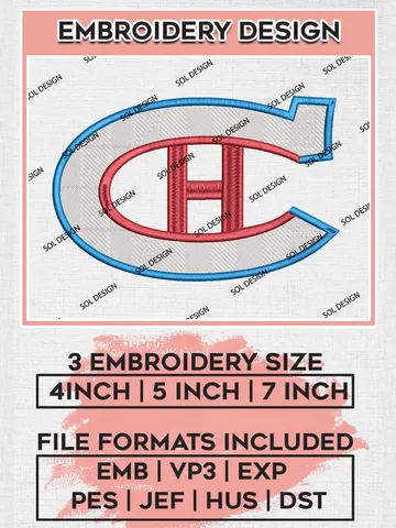 NHL Montreal Canadiens Team Logo Embroidery Design, NHL Montreal Canadiens Logo Embroidery Files, Hockey Team Machine Embroidery, Machine Embroidery Design $6.99