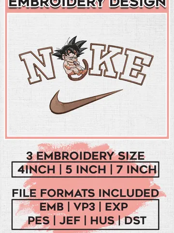 Dragon Ball Nike, Son Goku Nike Embroidery Files, Nike Embroidery, Anime Inspired Embroidery Design EMB_ANIME_205 $6.99