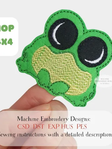 Frog Finger Puppet ITH Embroidery Design, Cute Felt Animal Pattern, Pond Life Toy File, 4x4 Hoop Digital Download $3.00