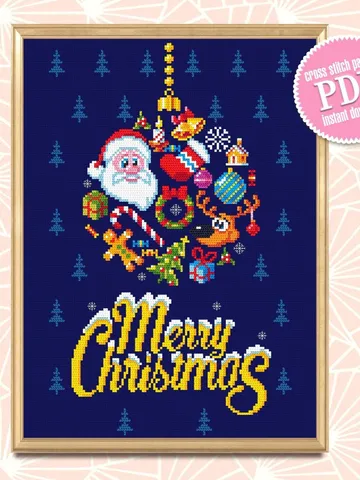 Merry Christmas cross stitch pattern PDF download Christmas ball cross stitch chart, Christmas pattern digital PDF, Santa cross stitch #N16 $4.60