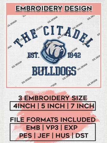 The Citadel Bulldogs Est 1842 Embroidery Designs, NCAA The Citadel Bulldogs Team Embroidery, NCAA Team Logo, 3 sizes, Machine embroidery Files, Digital Download $6.99