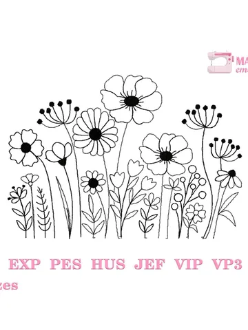 Wildflowers embroidery design Machine embroidery pattern 5 sizes, Meadow flowers embroidery files, Flower pattern, Floral border #R14 $3.45