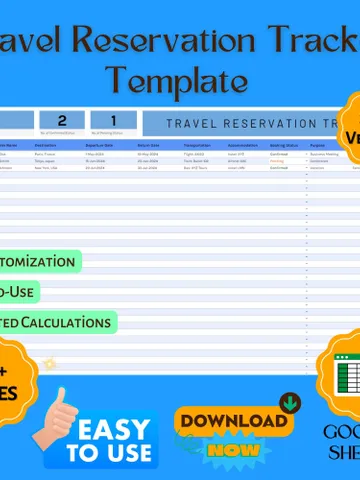 Travel Reservation Tracker Template, Google Sheets Travel Planner Digital Download Vacation Trip Organizer for Personal, Itinerary Planner $5.46