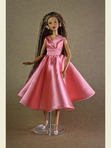 Handmade pink satin dress for 1/6 scale 11.5-inch fashion dolls | Formal Doll Gown $35.00